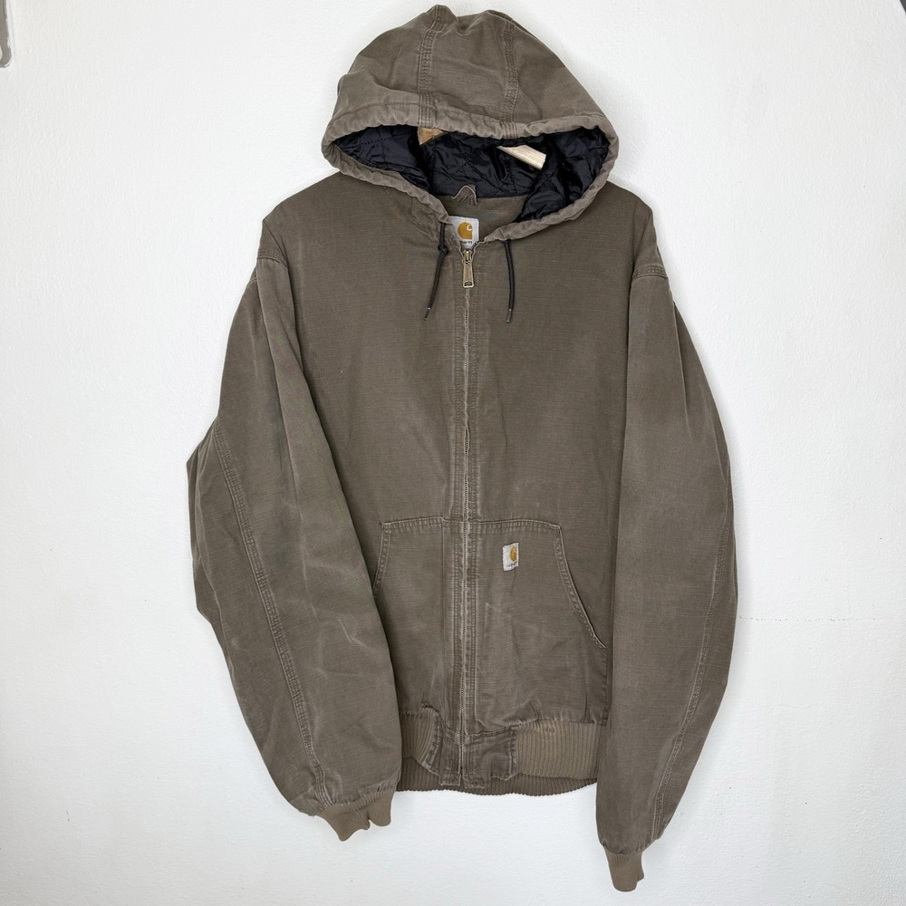 Carhartt Mexico Made Brown Hooded Distressed Quilted Lining Jacket Men's XL Tall
